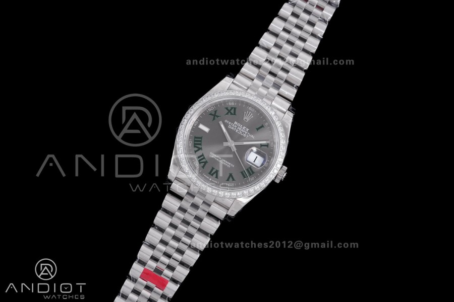 DateJust 36 SS 126284 VSF 1:1 Wimbledon Best Edition 904L Steel Gray Green Roman Dial Diamond Bezel on Jubilee Bracelet VS3235