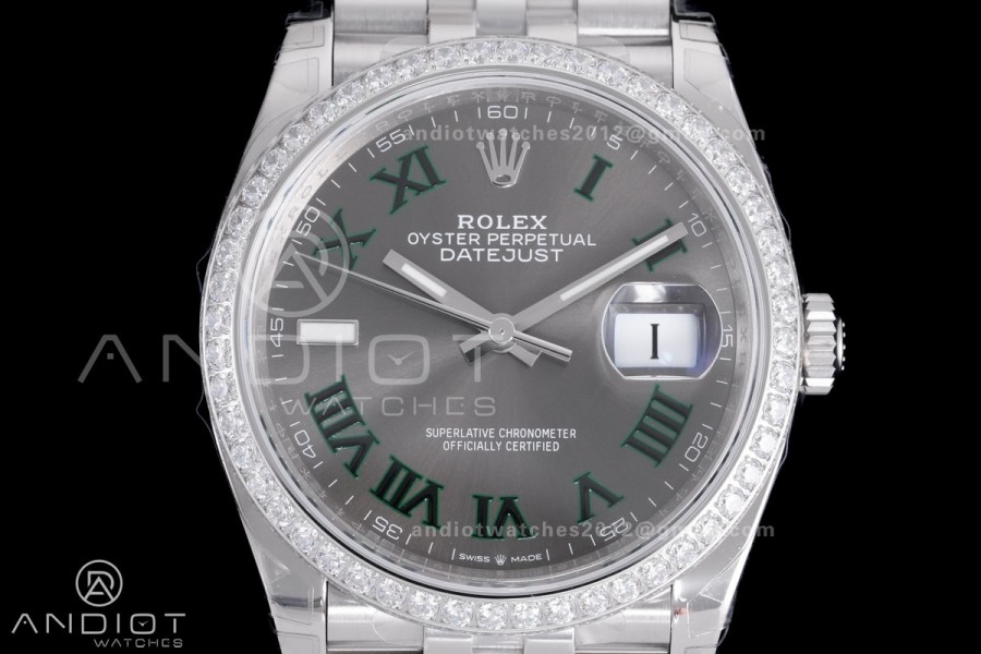 DateJust 36 SS 126284 VSF 1:1 Wimbledon Best Edition 904L Steel Gray Green Roman Dial Diamond Bezel on Jubilee Bracelet VS3235