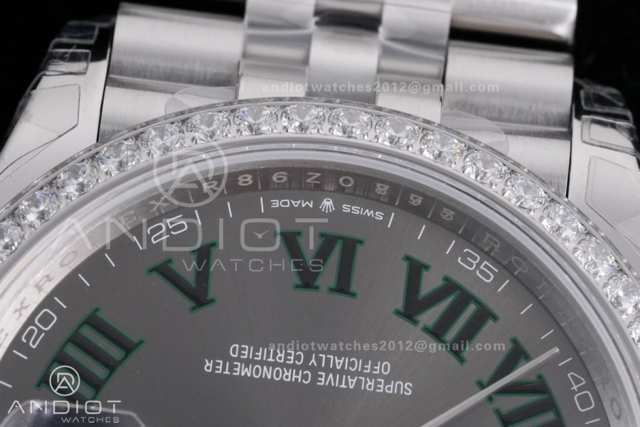 DateJust 36 SS 126284 VSF 1:1 Wimbledon Best Edition 904L Steel Gray Green Roman Dial Diamond Bezel on Jubilee Bracelet VS3235