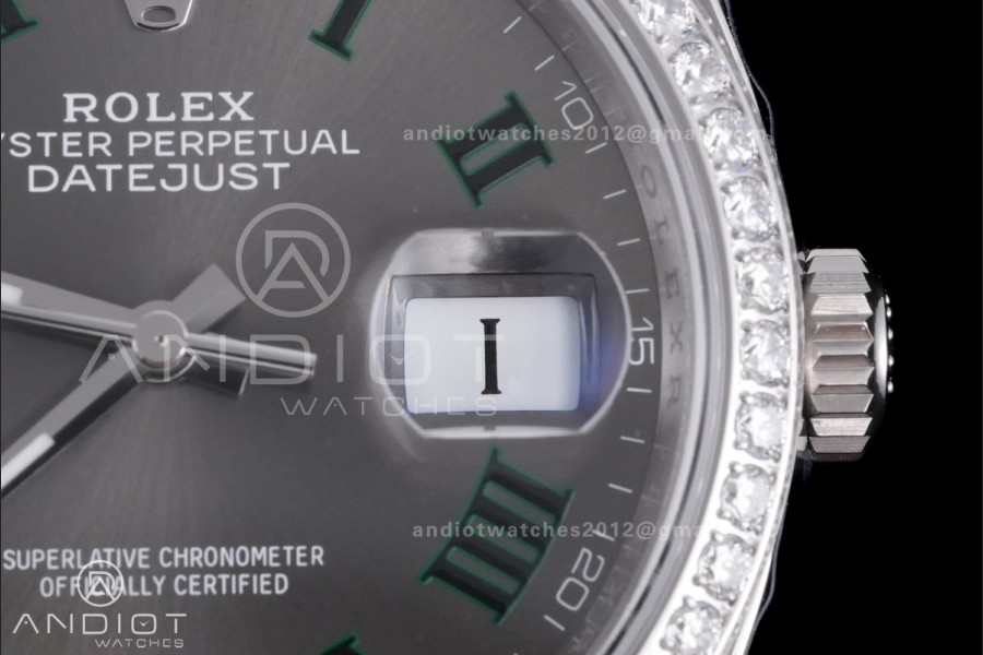 DateJust 36 SS 126284 VSF 1:1 Wimbledon Best Edition 904L Steel Gray Green Roman Dial Diamond Bezel on Jubilee Bracelet VS3235