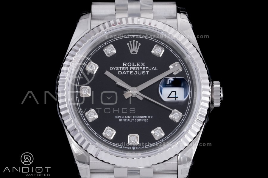 DateJust 36 SS 126234 VSF 1:1 Best Edition 904L Steel Black Diamonds Dial on Jubilee Bracelet VS3235