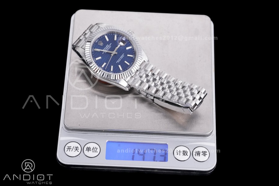 QF 41mm Datejust 126334 Blue Motif Patterned Dial 904L SS with Added Weight Bezel and Jubilee , Approx. 149g