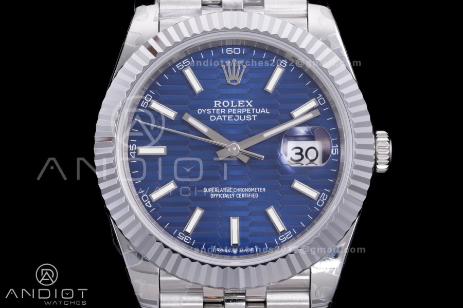 QF 41mm Datejust 126334 Blue Motif Patterned Dial 904L SS with Added Weight Bezel and Jubilee , Approx. 149g