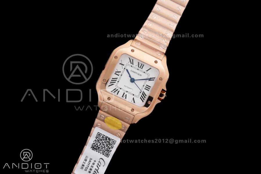 Santos de Cartier 35mm RG AF 1:1 Best Edition White Dial on RG SmartLinks Bracelet MIYOTA 9015