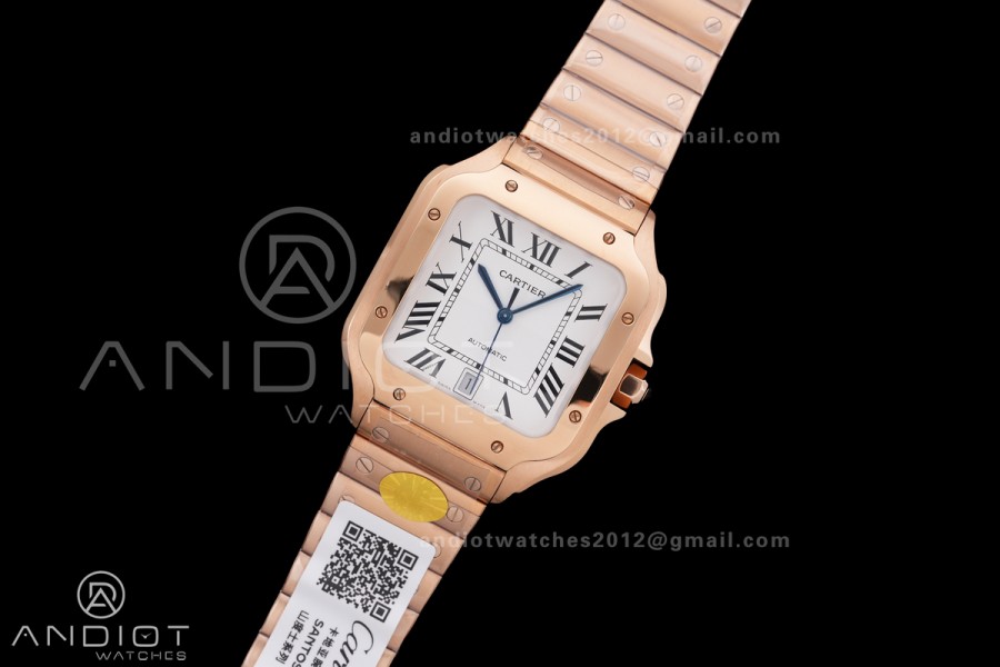 Santos de Cartier 40mm RG AF 1:1 Best Edition White Dial on RG SmartLinks Bracelet MIYOTA 9015