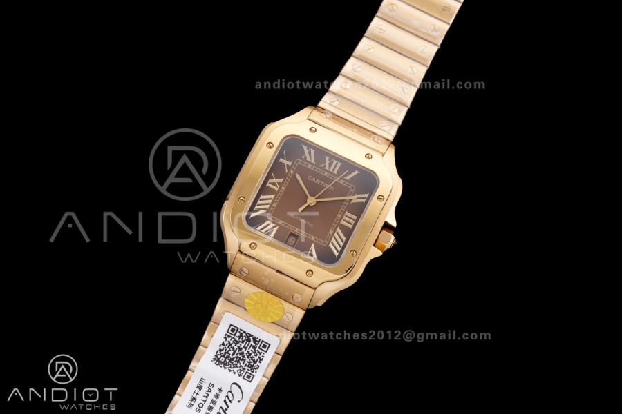 Santos de Cartier 40mm YG AF 1:1 Best Edition Brown Dial on YG SmartLinks Bracelet MIYOTA 9015