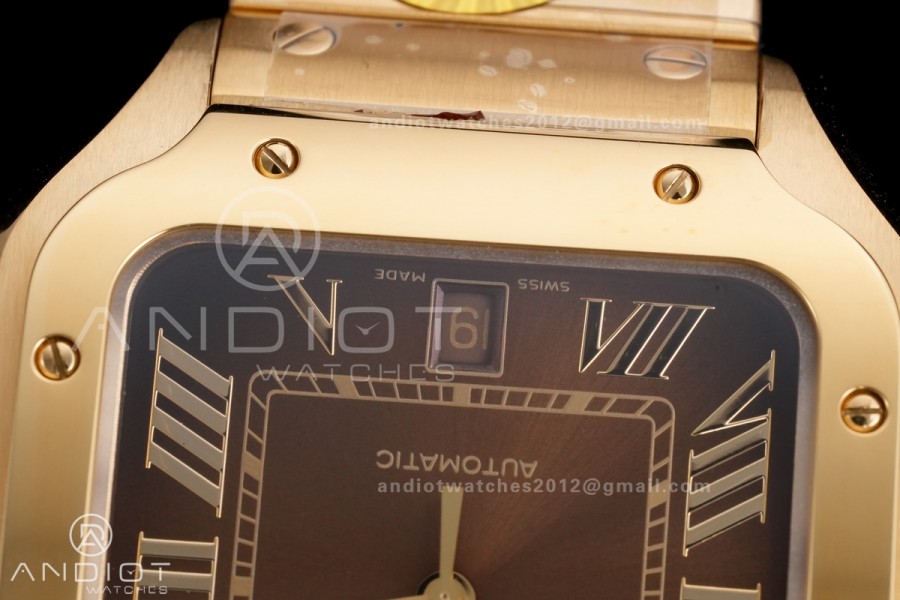 Santos de Cartier 40mm YG AF 1:1 Best Edition Brown Dial on YG SmartLinks Bracelet MIYOTA 9015