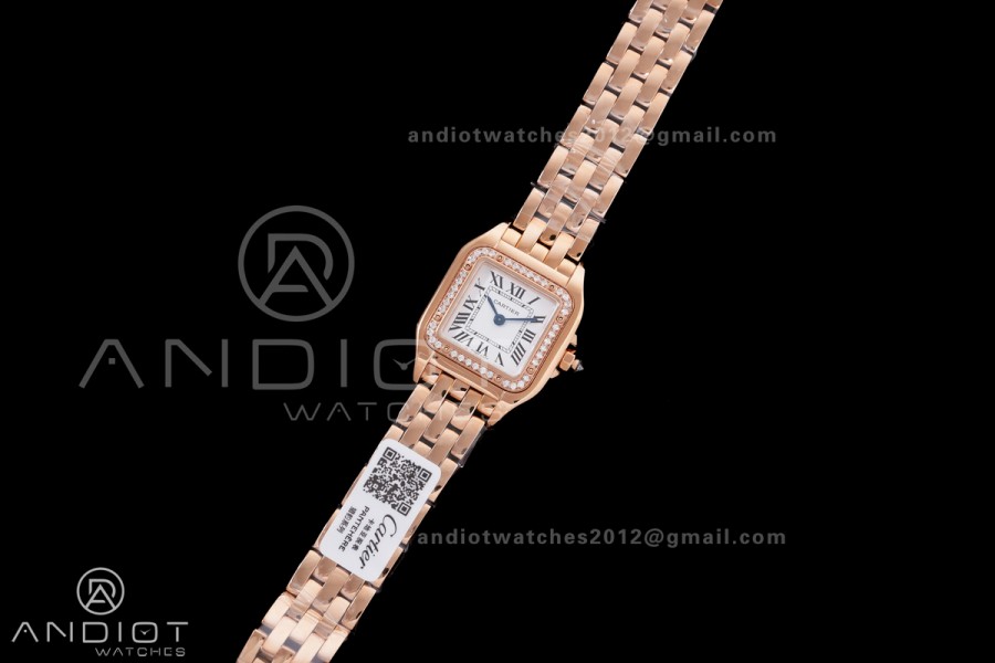 Panthère Ladies 22mm RG AF 1:1 Best Edition White Dial Diamonds Bezel on RG Bracelet Ronda Quartz