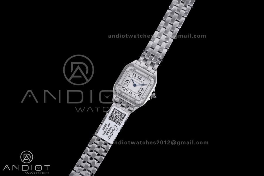 Panthère Ladies 22mm SS AF 1:1 Best Edition White Dial Diamonds Bezel on SS Bracelet Ronda Quartz