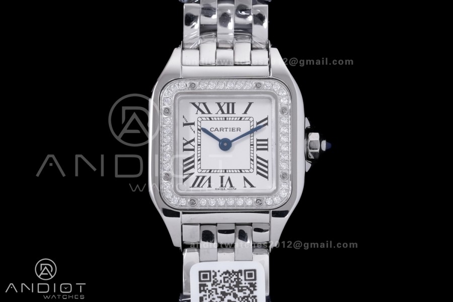 Panthère Ladies 22mm SS AF 1:1 Best Edition White Dial Diamonds Bezel on SS Bracelet Ronda Quartz