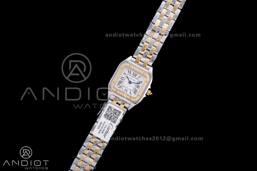 Panthère Ladies 22mm SS/YG AF 1:1 Best Edition White Dial Diamonds Bezel on SS/YG Bracelet Ronda Quartz