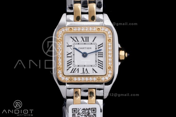 Panthère Ladies 22mm SS/YG AF 1:1 Best Edition White Dial Diamonds Bezel on SS/YG Bracelet Ronda Quartz