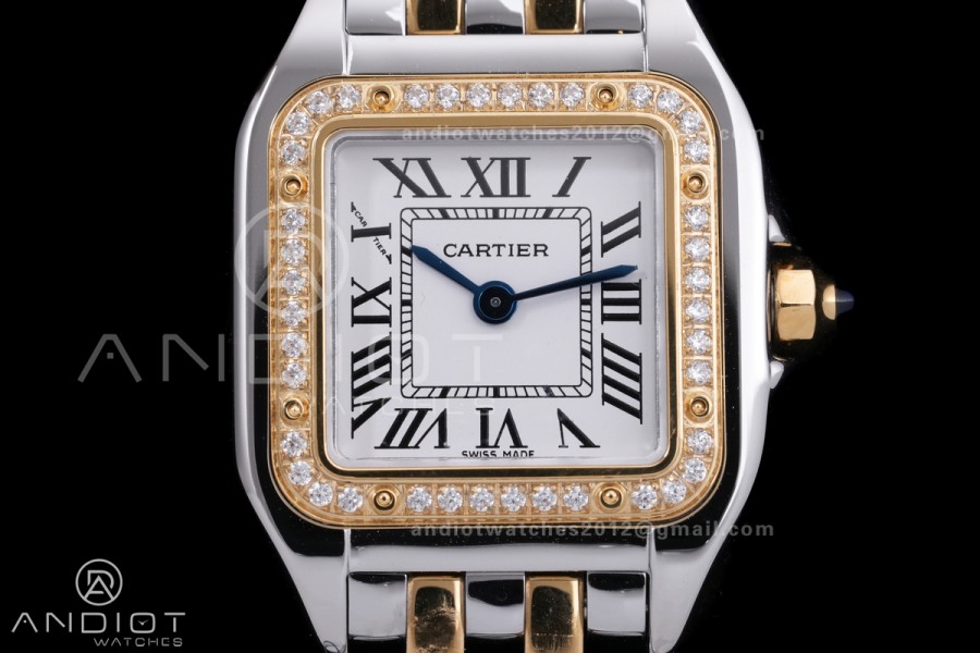 Panthère Ladies 22mm SS/YG AF 1:1 Best Edition White Dial Diamonds Bezel on SS/YG Bracelet Ronda Quartz