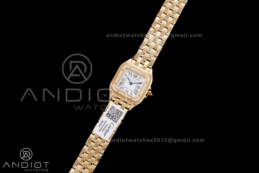 Panthère Ladies 22mm YG AF 1:1 Best Edition White Dial Diamonds Bezel on YG Bracelet Ronda Quartz