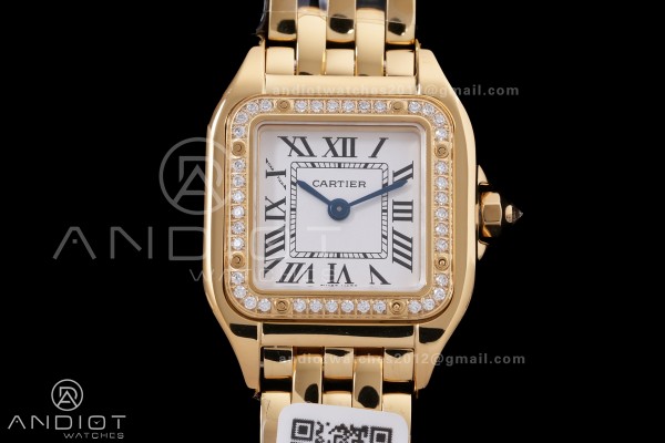 Panthère Ladies 22mm YG AF 1:1 Best Edition White Dial Diamonds Bezel on YG Bracelet Ronda Quartz