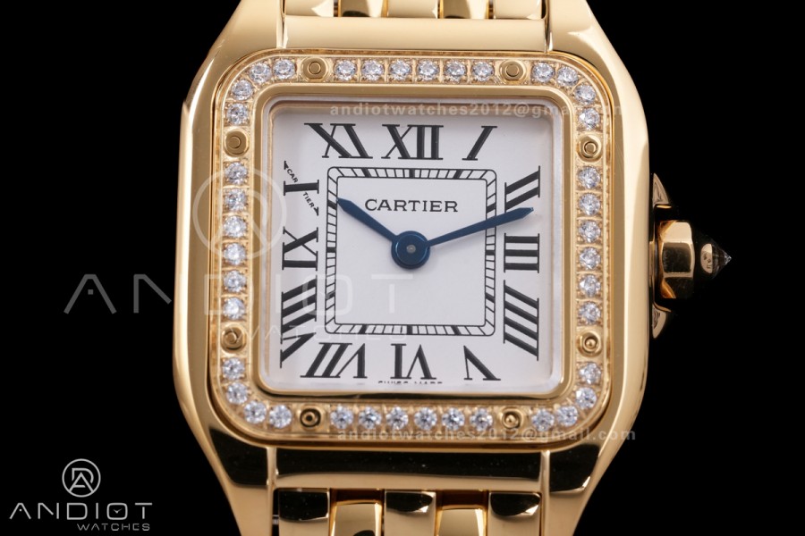Panthère Ladies 22mm YG AF 1:1 Best Edition White Dial Diamonds Bezel on YG Bracelet Ronda Quartz