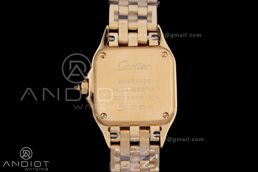 Panthère Ladies 22mm YG AF 1:1 Best Edition White Dial Diamonds Bezel on YG Bracelet Ronda Quartz