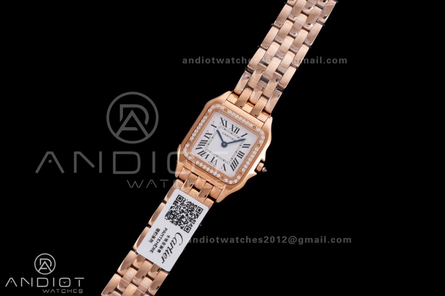 Panthère Ladies 27mm RG AF 1:1 Best Edition White Dial Diamonds Bezel on RG Bracelet Ronda Quartz