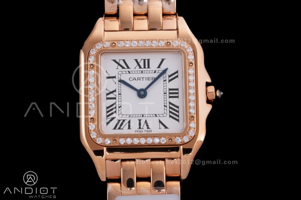 Panthère Ladies 27mm RG AF 1:1 Best Edition White Dial Diamonds Bezel on RG Bracelet Ronda Quartz