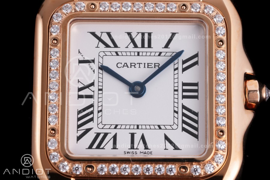 Panthère Ladies 27mm RG AF 1:1 Best Edition White Dial Diamonds Bezel on RG Bracelet Ronda Quartz
