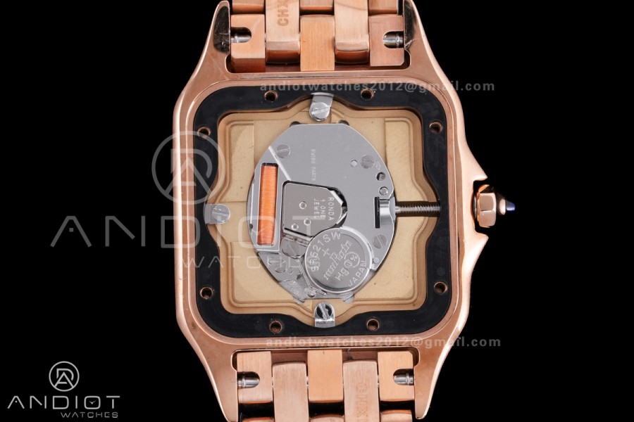 Panthère Ladies 27mm RG AF 1:1 Best Edition White Dial Diamonds Bezel on RG Bracelet Ronda Quartz