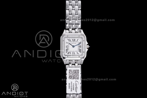 Panthère Ladies 27mm SS AF 1:1 Best Edition White Dial Diamonds Bezel on SS Bracelet Ronda Quartz