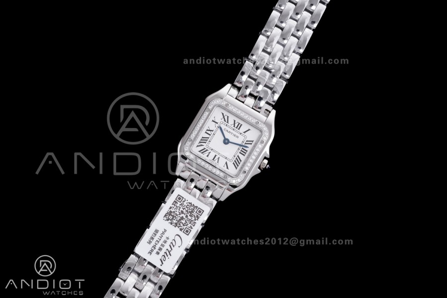 Panthère Ladies 27mm SS AF 1:1 Best Edition White Dial Diamonds Bezel on SS Bracelet Ronda Quartz