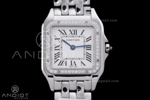 Panthère Ladies 27mm SS AF 1:1 Best Edition White Dial Diamonds Bezel on SS Bracelet Ronda Quartz