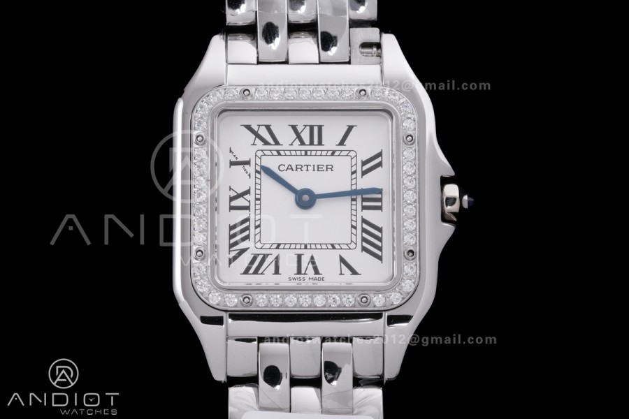 Panthère Ladies 27mm SS AF 1:1 Best Edition White Dial Diamonds Bezel on SS Bracelet Ronda Quartz