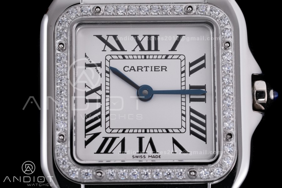 Panthère Ladies 27mm SS AF 1:1 Best Edition White Dial Diamonds Bezel on SS Bracelet Ronda Quartz