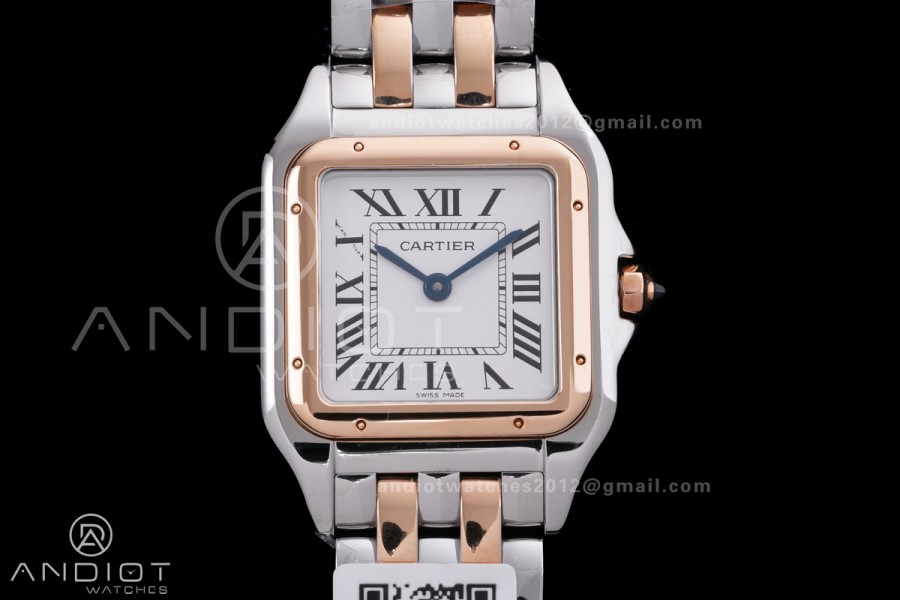 Panthère Ladies 27mm SS/RG AF 1:1 Best Edition White Dial  on SS/RG Bracelet Ronda Quartz