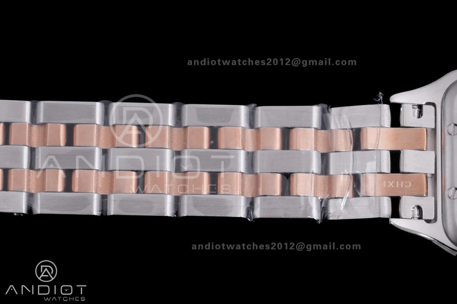 Panthère Ladies 27mm SS/RG AF 1:1 Best Edition White Dial Diamonds Bezel on SS/RG Bracelet Ronda Quartz