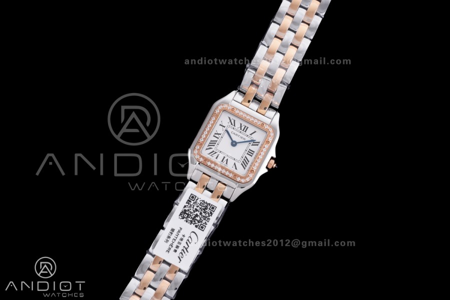 Panthère Ladies 27mm SS/RG AF 1:1 Best Edition White Dial Diamonds Bezel on SS/RG Bracelet Ronda Quartz