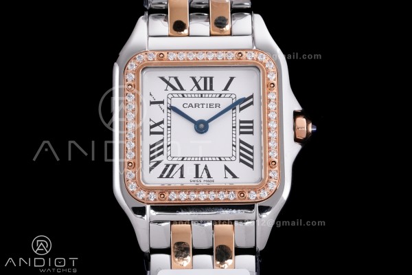 Panthère Ladies 27mm SS/RG AF 1:1 Best Edition White Dial Diamonds Bezel on SS/RG Bracelet Ronda Quartz