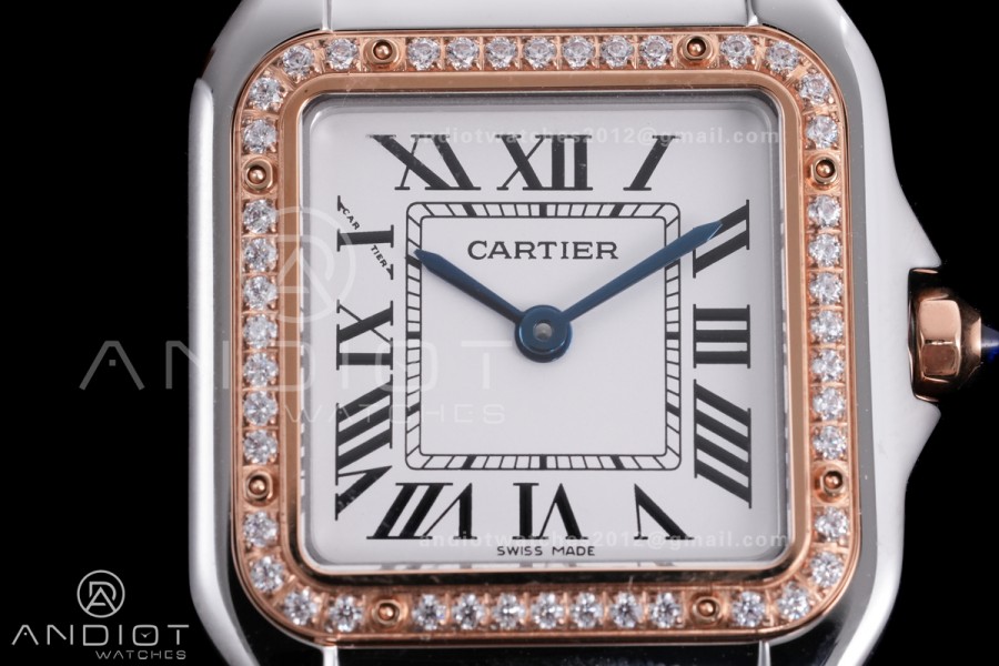 Panthère Ladies 27mm SS/RG AF 1:1 Best Edition White Dial Diamonds Bezel on SS/RG Bracelet Ronda Quartz