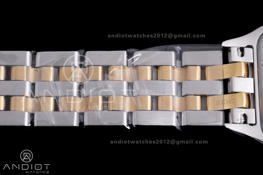 Panthère Ladies 27mm SS/YG AF 1:1 Best Edition White Dial Diamonds Bezel on SS/YG Bracelet Ronda Quartz