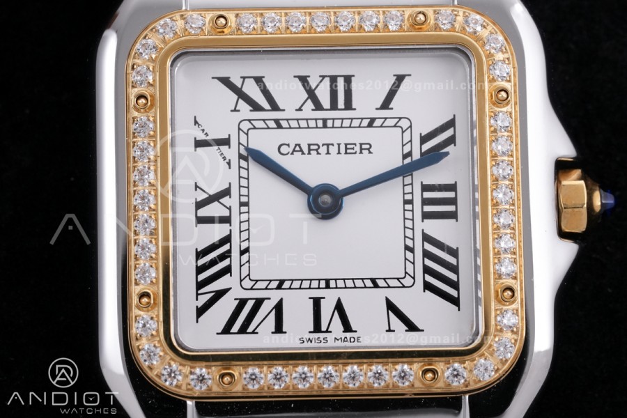 Panthère Ladies 27mm SS/YG AF 1:1 Best Edition White Dial Diamonds Bezel on SS/YG Bracelet Ronda Quartz
