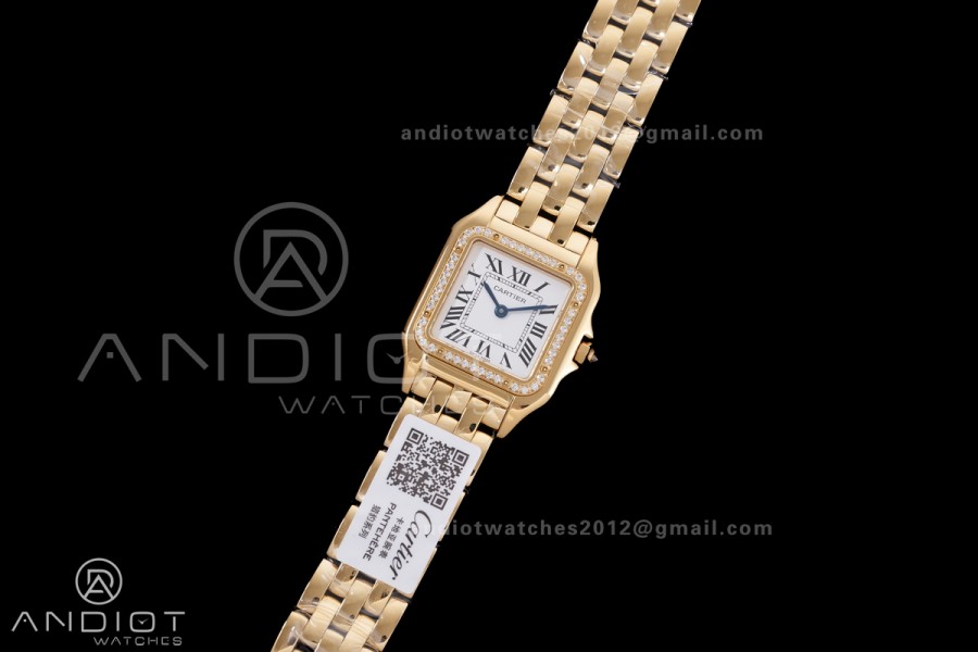 Panthère Ladies 27mm YG AF 1:1 Best Edition White Dial Diamonds Bezel on YG Bracelet Ronda Quartz