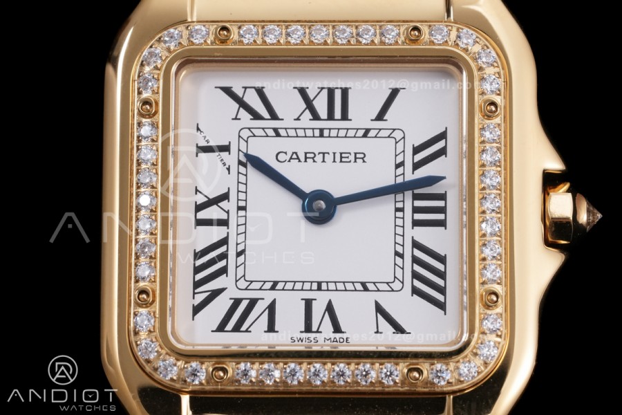 Panthère Ladies 27mm YG AF 1:1 Best Edition White Dial Diamonds Bezel on YG Bracelet Ronda Quartz