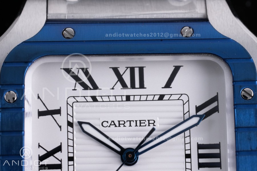  Santos de Cartier XL 40mm SS AF White Dial Blue Bezel SS Bracelet MIYOTA 9015