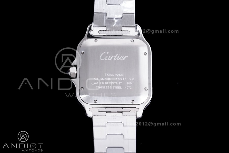  Santos de Cartier XL 40mm SS AF White Dial Blue Bezel SS Bracelet MIYOTA 9015