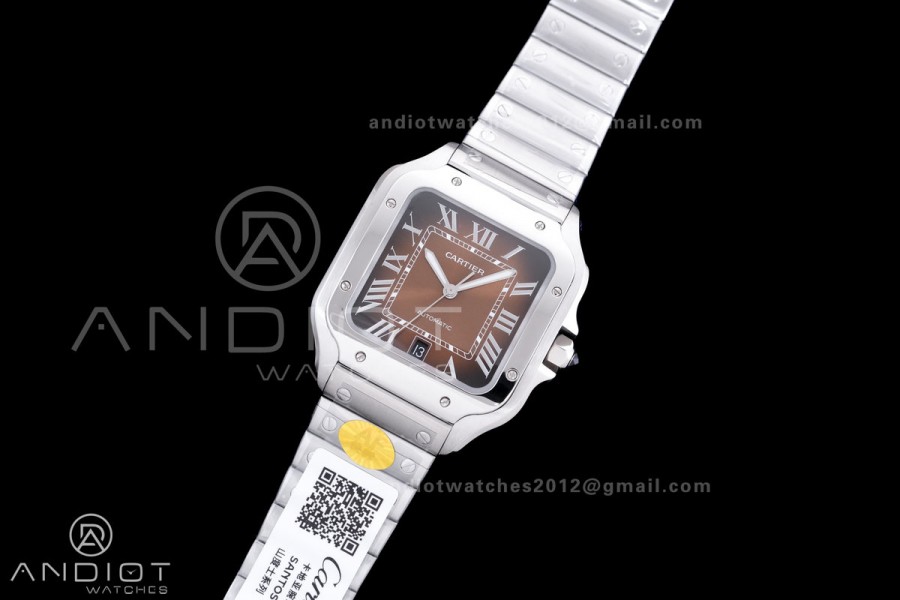 Santos de Cartier 40mm SS AF 1:1 Best Edition BrownDial on SS SmartLinks Bracelet MIYOTA 9015