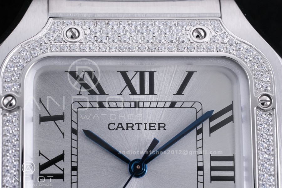Santos de Cartier XL 40mm SS AF White Dial Diamond Bezel SS Bracelet MIYOTA 9015