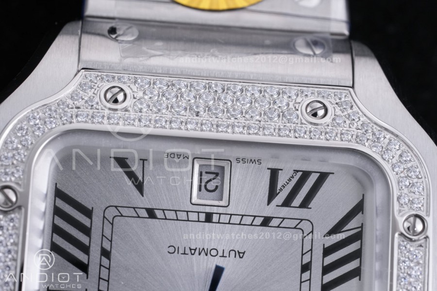 Santos de Cartier XL 40mm SS AF White Dial Diamond Bezel SS Bracelet MIYOTA 9015