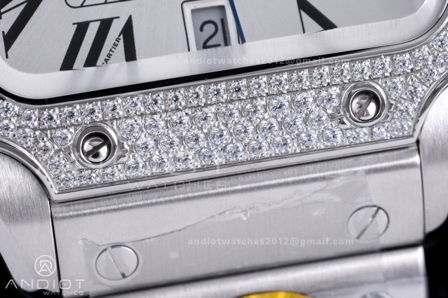 Santos de Cartier XL 40mm SS AF White Dial Diamond Bezel SS Bracelet MIYOTA 9015