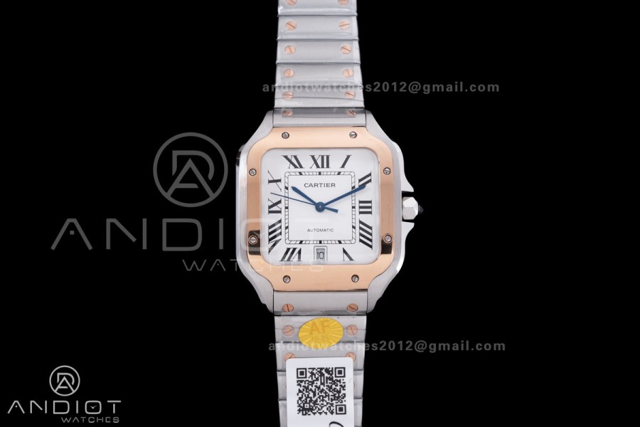 Santos de Cartier 40mm SS/RG AF 1:1 Best Edition White Dial on SS SmartLinks Bracelet MIYOTA 9015