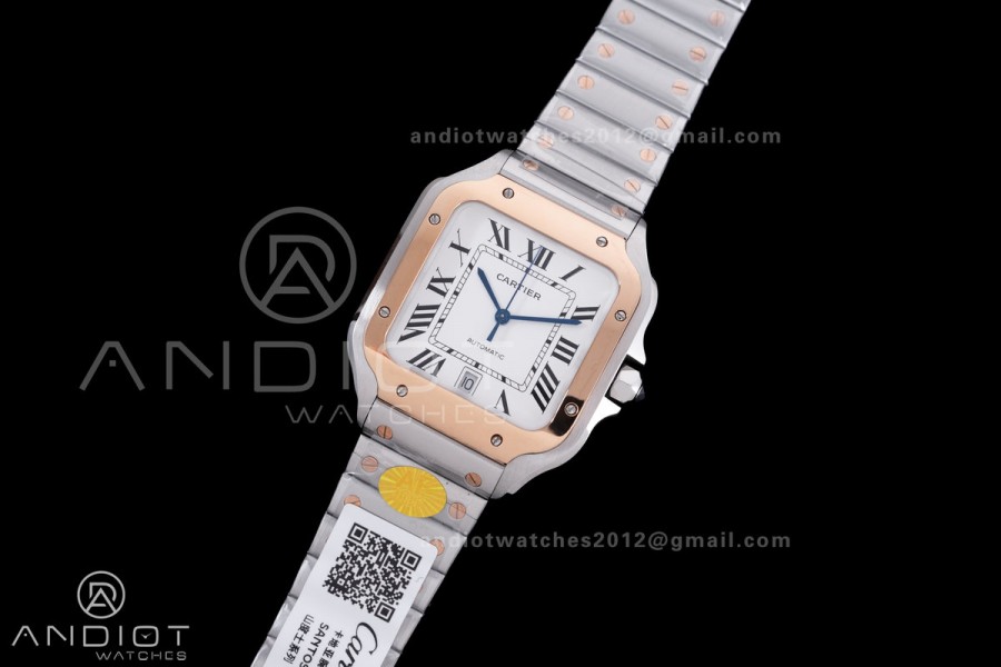 Santos de Cartier 40mm SS/RG AF 1:1 Best Edition White Dial on SS SmartLinks Bracelet MIYOTA 9015