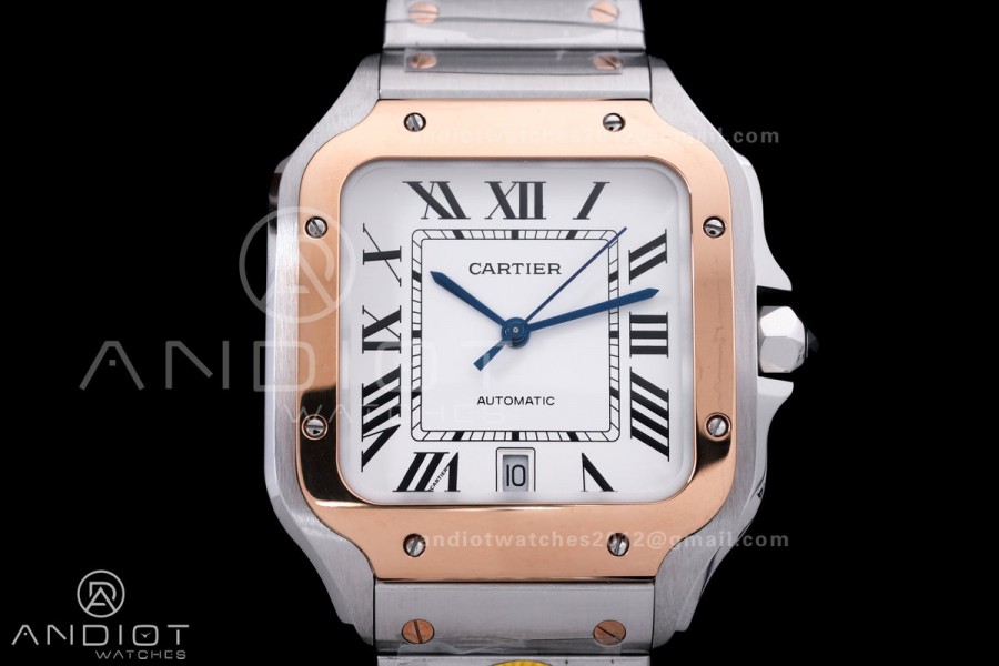 Santos de Cartier 40mm SS/RG AF 1:1 Best Edition White Dial on SS SmartLinks Bracelet MIYOTA 9015