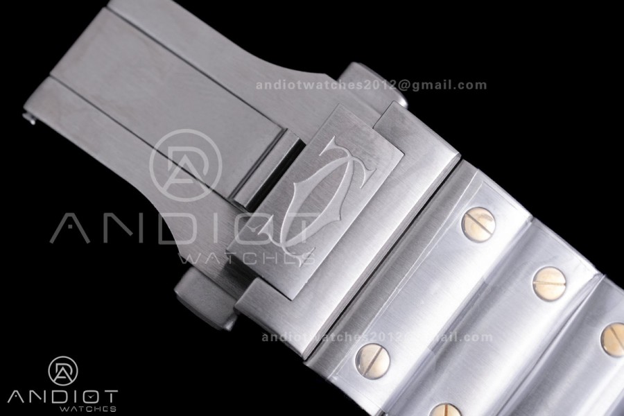 Santos de Cartier 40mm SS AF 1:1 Best Edition White Dial YG Diamond Bezel on SS SmartLinks Bracelet MIYOTA 9015
