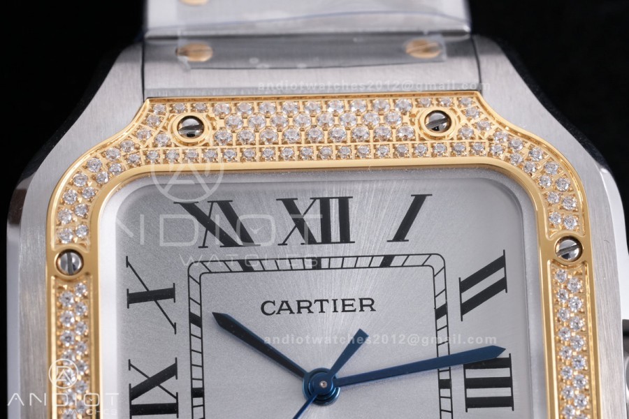 Santos de Cartier 40mm SS AF 1:1 Best Edition White Dial YG Diamond Bezel on SS SmartLinks Bracelet MIYOTA 9015